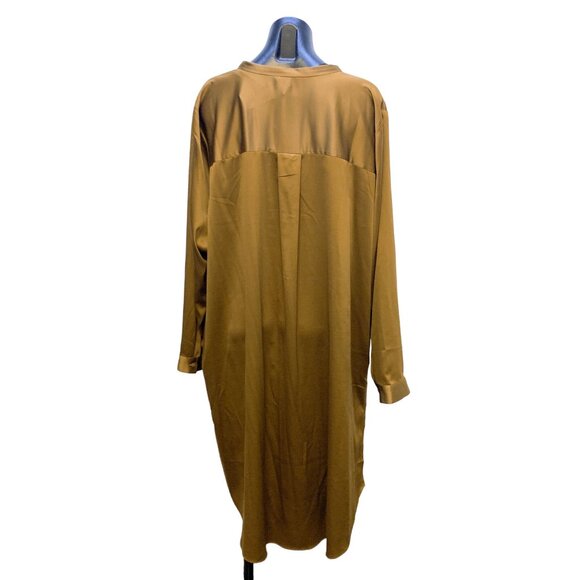 Eileen Fisher Mustard Long Sleeve Button-Down Shirt Dress - Size 2XL - Picture 2 of 7